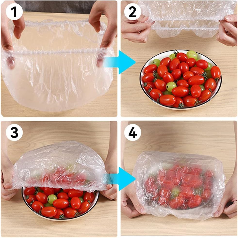 Glorihoby Fresh Keeping Bags， Fresh Keeping Caps, Reusable Elastic Food Storage Covers, Plastic Adjustable Sealing Bowl Lids,Stretch Wrap Food Covers for Outdoor Picnic Kitchen (200Pcs)