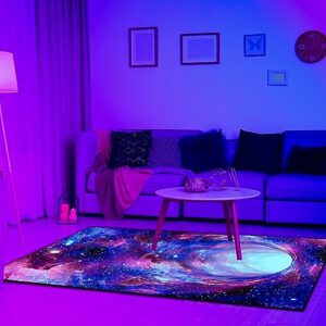 SEBKQ Galaxy Area Rug Black Light, UV Reactive 3D Space Rug, Glow in The Dark Decorative Rug for Living Room Bedroom 70"×47"×0.39"