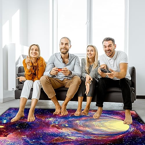 SEBKQ Galaxy Area Rug Black Light, UV Reactive 3D Space Rug, Glow in The Dark Decorative Rug for Living Room Bedroom 70"×47"×0.39"