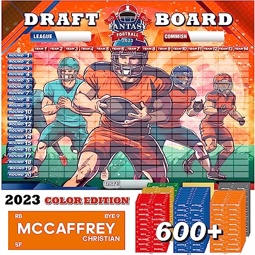 Fantasy Football Draft Board 2023-2024 Kit, 2023 Fantasy Football Draft Kit 14 Teams 20 Rounds,2023 Draft Board with 660 Player Labels Waterproof