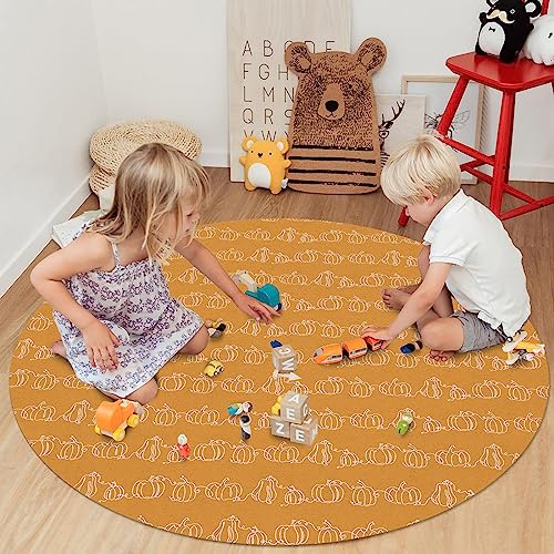 Thanksgiving Pumpkins Round Area Rug 5ft,Washable Outdoor Indoor Carpet Runner Rug for Bedroom,Kitchen,Living Room,Office,Area+Rug Large Bath Door Desk Floor Mat Fall Harvest Autumn Minimalist Art