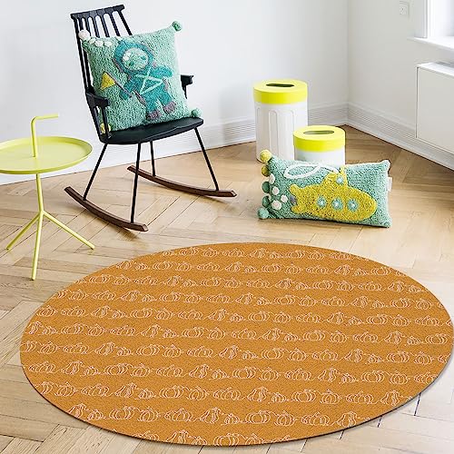 Thanksgiving Pumpkins Round Area Rug 5ft,Washable Outdoor Indoor Carpet Runner Rug for Bedroom,Kitchen,Living Room,Office,Area+Rug Large Bath Door Desk Floor Mat Fall Harvest Autumn Minimalist Art