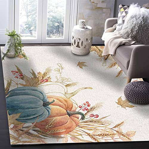 2' x 3' Teal Orange Pumpkin Area Rug,Outdoor Indoor Washable Carpet Area+Rug for Living Room,Kids/Boys/Girls Bedroom,Bathroom,Classroom,Kitchen,Hallway,Throw Floor Mat Fall Thanksgiving Autumn Leaves