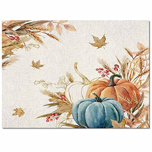 2' x 3' Teal Orange Pumpkin Area Rug,Outdoor Indoor Washable Carpet Area+Rug for Living Room,Kids/Boys/Girls Bedroom,Bathroom,Classroom,Kitchen,Hallway,Throw Floor Mat Fall Thanksgiving Autumn Leaves