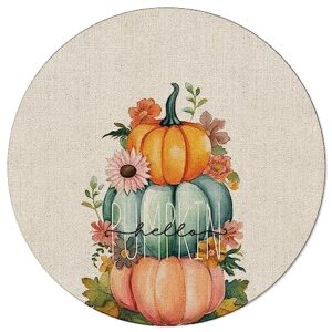 Harvest Pumpkin Round Area Rug 5ft,Washable Outdoor Indoor Carpet Runner Rug for Bedroom,Kitchen,Living Room,Office,Area+Rug Large Bath Door Desk Floor Mat Fall Thanksgiving Autumn Flower Leaves