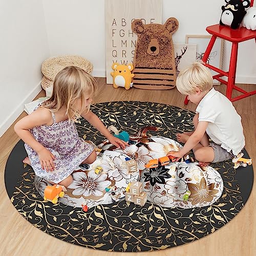 Thanksgiving Autumn Round Area Rug 3ft,Washable Outdoor Indoor Carpet Runner Rug for Bedroom,Kitchen,Living Room,Office,Area+Rug Small Bath Door Desk Mat Fall Pumpkins European Luxury Flower Leaves