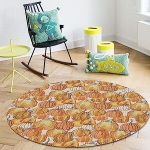 Abstract Pumpkins Round Area Rug 3ft,Washable Outdoor Indoor Carpet Runner Rug for Bedroom,Kitchen,Living Room,Office,Area+Rug Small Bath Door Desk Floor Mat Thanksgiving Fall Minimalist Geometry