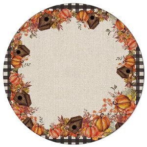 Thanksgiving Autumn Round Area Rug 3ft,Washable Outdoor Indoor Carpet Runner Rug for Bedroom,Kitchen,Living Room,Office,Area+Rug Small Bath Door Desk Floor Mat Farmhouse Pumpkin Mushroom Leaves