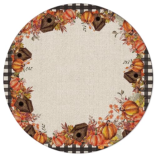 Thanksgiving Autumn Round Area Rug 3ft,Washable Outdoor Indoor Carpet Runner Rug for Bedroom,Kitchen,Living Room,Office,Area+Rug Small Bath Door Desk Floor Mat Farmhouse Pumpkin Mushroom Leaves