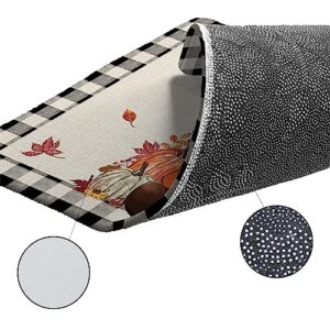 Thanksgiving Plaid Round Area Rug 3ft,Washable Outdoor Indoor Carpet Runner Rug for Bedroom,Kitchen,Living Room,Office,Area+Rug Small Bath Door Desk Floor Mat Buffalo Check Gnome Pumpkins Black Beige