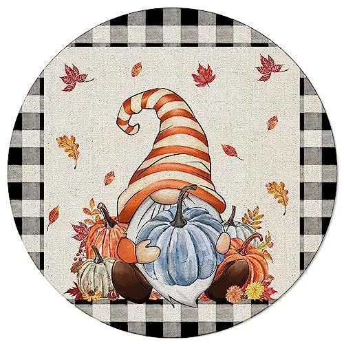 Thanksgiving Plaid Round Area Rug 3ft,Washable Outdoor Indoor Carpet Runner Rug for Bedroom,Kitchen,Living Room,Office,Area+Rug Small Bath Door Desk Floor Mat Buffalo Check Gnome Pumpkins Black Beige