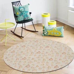 Minimalist Geometry Pumpkins Round Area Rug 3ft,Washable Outdoor Indoor Carpet Runner Rug for Bedroom,Kitchen,Living Room,Office,Area+Rug Small Bath Door Desk Floor Mat Thanksgiving Fall Autumn Beige