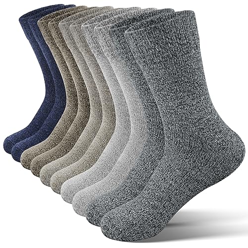 UUMIAER 5 Pairs Wool Socks Mens, Thermal Hiking Socks Thick Warm Winter Socks Soft Crew Socks (US Size 7-13)