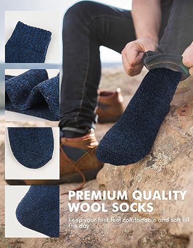 UUMIAER 5 Pairs Wool Socks Mens, Thermal Hiking Socks Thick Warm Winter Socks Soft Crew Socks (US Size 7-13)