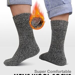 UUMIAER 5 Pairs Wool Socks Mens, Thermal Hiking Socks Thick Warm Winter Socks Soft Crew Socks (US Size 7-13)