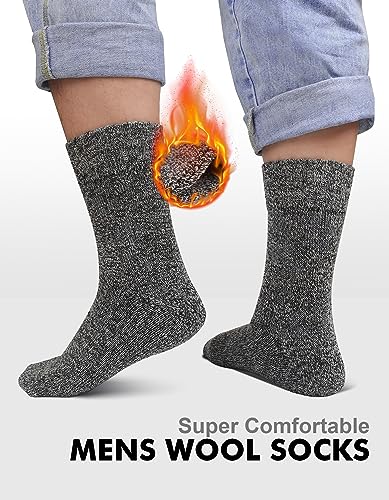 UUMIAER 5 Pairs Wool Socks Mens, Thermal Hiking Socks Thick Warm Winter Socks Soft Crew Socks (US Size 7-13)