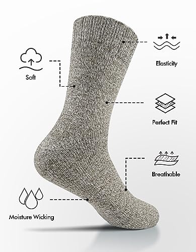 UUMIAER 5 Pairs Wool Socks Mens, Thermal Hiking Socks Thick Warm Winter Socks Soft Crew Socks (US Size 7-13)