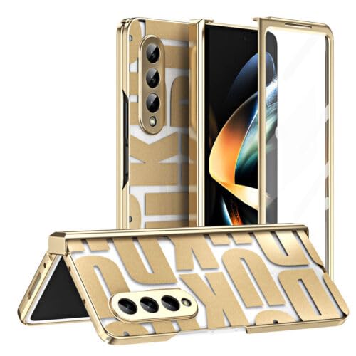 Case for Samsung Galaxy Z Fold 3 5G,Luxury Slim Plating Frame Hinge Protection Case Cover with Screen Protection Compatible with Samsung Galaxy Z Fold 3 5G(Gold)