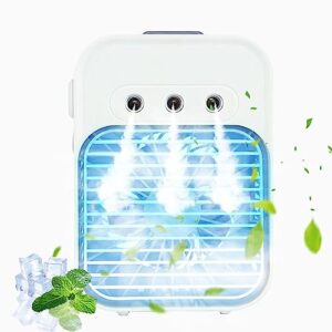 portable air conditioner, 3-in-1 personal mute air cooler mini evaporative fan, 7 colors light, 3 spray modes desk cooling fan for office bedroom kitchen camping car (white)