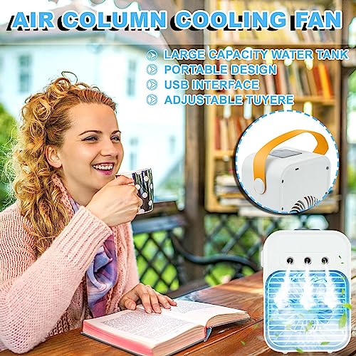 Portable Air Conditioner, 3-In-1 Personal Mute Air Cooler Mini Evaporative Fan, 7 Colors Light, 3 Spray Modes Desk Cooling Fan for Office Bedroom Kitchen Camping Car (White)
