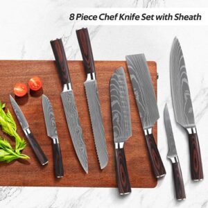 Oserlo Kitchen Knife Set, 8 Pcs High Carbon Stainless Steel Chef Knife Set with Ergonomic Balance Handle & Sheath, Ultra Sharp Professional Japanese Knife Set for Cutting, Peeling & Slicing