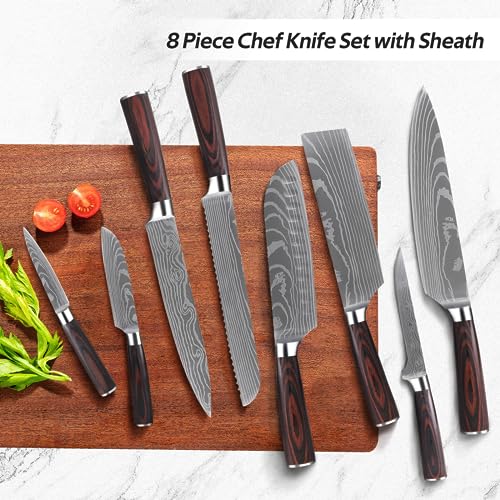 Oserlo Kitchen Knife Set, 8 Pcs High Carbon Stainless Steel Chef Knife Set with Ergonomic Balance Handle & Sheath, Ultra Sharp Professional Japanese Knife Set for Cutting, Peeling & Slicing