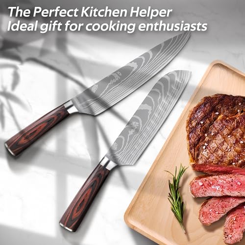 Oserlo Kitchen Knife Set, 8 Pcs High Carbon Stainless Steel Chef Knife Set with Ergonomic Balance Handle & Sheath, Ultra Sharp Professional Japanese Knife Set for Cutting, Peeling & Slicing