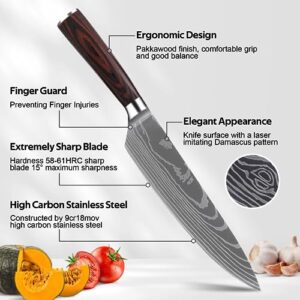 Oserlo Kitchen Knife Set, 8 Pcs High Carbon Stainless Steel Chef Knife Set with Ergonomic Balance Handle & Sheath, Ultra Sharp Professional Japanese Knife Set for Cutting, Peeling & Slicing