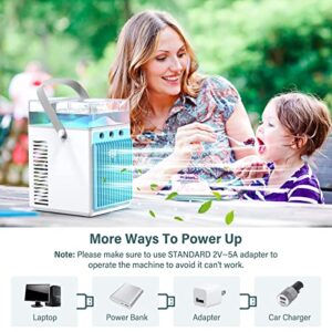 Portable Air Conditioners, 4 in 1 Rechargeable Evaporative Personal Cooler Humidifier with 6 Ice Boxes, 3 Speeds Quiet Mini AC with LED, Air Conditioner Desktop Cooling Fan for Office Tent Bedroom