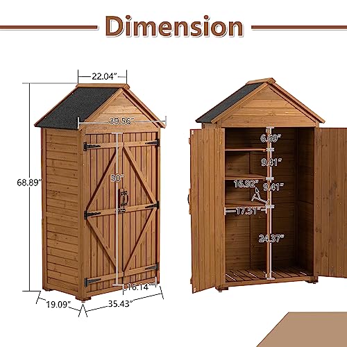 CUANBOZAM Outdoor Garden Storage Shed - Fir Wood Tool Cabinet with Detachable Shelves, Weather Resistant, Easy Assembly, Anti-Overturning Lockers for Home and Yard