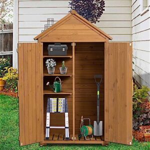 CUANBOZAM Outdoor Garden Storage Shed - Fir Wood Tool Cabinet with Detachable Shelves, Weather Resistant, Easy Assembly, Anti-Overturning Lockers for Home and Yard