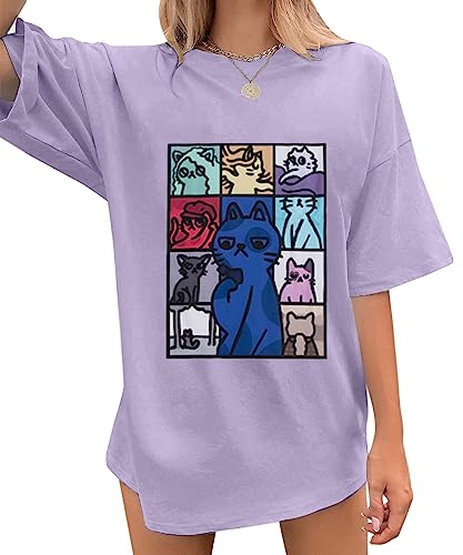 Women's Oversized T Shirts Country Music Shirts Swift Concert Outfits Funny Cat Lover Shirt Swift Fans Top Purple