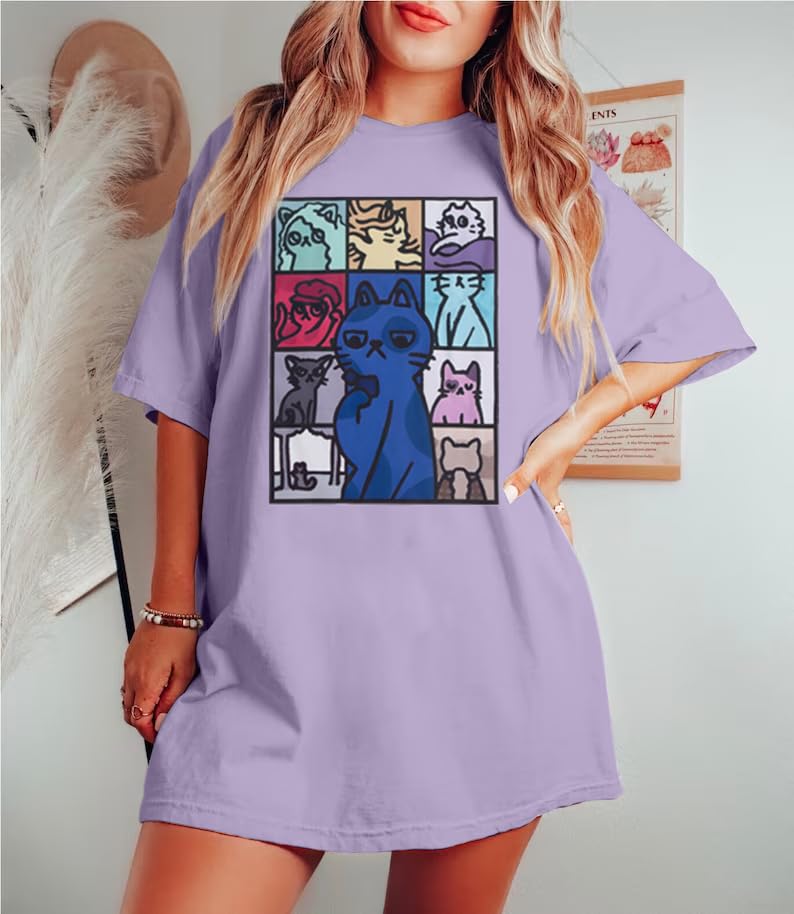 Women's Oversized T Shirts Country Music Shirts Swift Concert Outfits Funny Cat Lover Shirt Swift Fans Top Purple