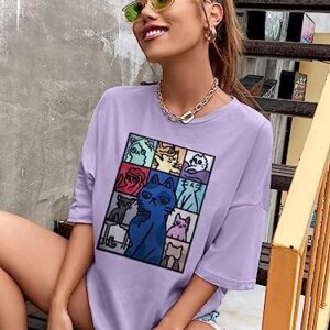 Women's Oversized T Shirts Country Music Shirts Swift Concert Outfits Funny Cat Lover Shirt Swift Fans Top Purple