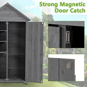 Outdoor Storage Cabinet, Storage Shed with Detachable Shelves, Wooden Garden Shed with Waterproof Roof, Outside Vertical Tall Tool Shed for Yard Patio Lawn Deck Garden (Gray)