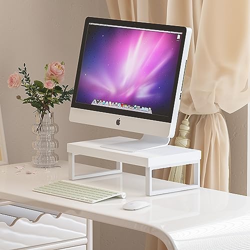 FUSUNBAO Premium Ergonomic Monitor Riser Stand for Desk - Sturdy Construction,Eco-Friendly Material,Water-Proof & Anti-Scratch Board,Rust-Proof Metal Frame,White Desk Riser (Rectangle Shape)