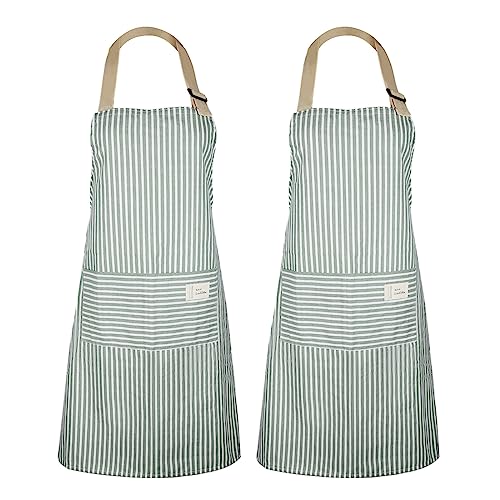 Yanacc 2 Pack Aprons for Women Chef, Apron with 2 Pocket and Adjustable Neck Strap for Kitchen Cooking Baking Gardening (Apron-13)