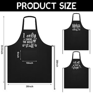 Lallisa Set of 3 Funny Kitchen Apron for Men Black Waterproof Chef Apron with Funny Sayings Pocket Aprons for Men Gift Ideas (Cute Style)