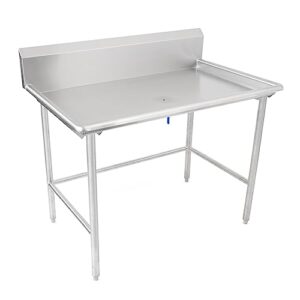 dish sorting tables, 10" rear riser top, fixed stainless steel bracing, bullet feet, 16ga stainless steel top