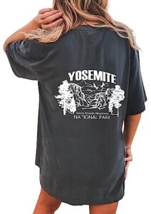 csdajio women's letter print mushroom shirt oversized graphic tee crewneck short sleeve t shirt back yosemi grey x-large