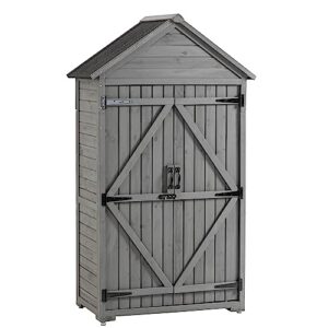 Wooden Garden Shed Solid Fir Wood Outdoor Storage Cabinet Backyard Garden Shed Tool Sheds Utility Organizer with Lockable 2 Double Doors and 3-Tier Shelves for Backyard Patio 39.56“x 22.04”x 68.89“