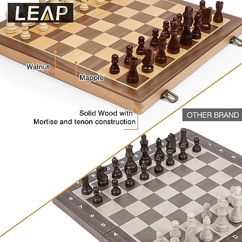 LEAP Wooden Chess Sets - 15" Walnut & Maple Folding Chess Board with with 2 Extra Queens | Wooden Chess Set | Chess Board Set | Chess Sets for Adults | Chess Sets for Adults & Kids