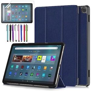 elitegadget case for amazon fire max 11 tablet (13th generation, 2023 released) - lightweight trifold stand auto wake/sleep folio cover case + 1 screen protector and 1 stylus (navy blue)