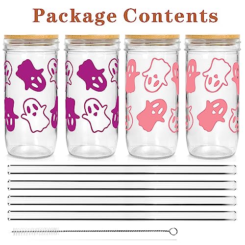 ANOTION Halloween Cups, 24oz Halloween Mason Jar with Lid and Straw Tumbler Iced Coffee Cups Halloween Decor Cookie Jar Glasses Halloween Glassware Drinking Water Bottles Halloween Decorations Indoor