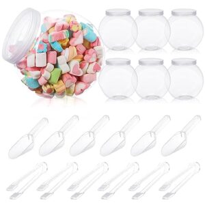 sunnyray 18 pcs candy jar set 6 pcs 71 oz round container jars with lids 6 pcs scoops 6 pcs tongs plastic containers for cookies snacks candies gifts storage containers countertop display container