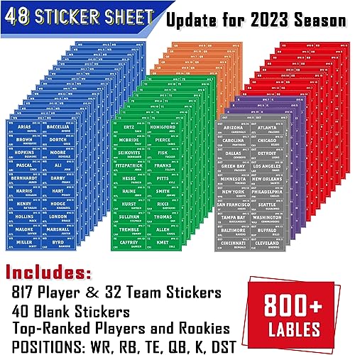 Esjay Fantasy Football Draft Board 2023-2024 Kit, Extra Large with 800+ Player Stickers, Fantasy Draft Board 6ft x 4ft - 14 Teams 20 Rounds, Includes 2023 Top Rookie