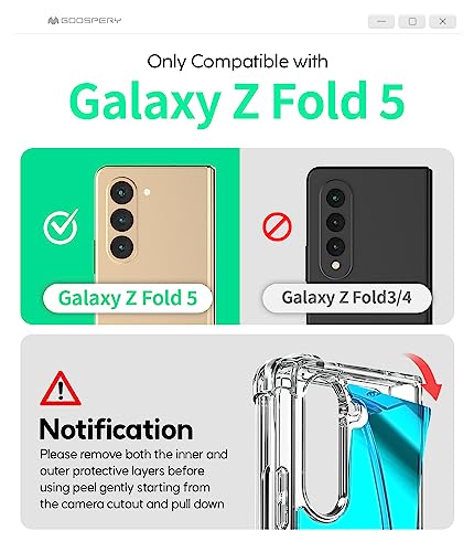 GOOSPERY Crystal Clear Bumper Case Compatible with Galaxy Z Fold 5, Ultimate Slim Pocket Friendly Thin Design Super Real Crystal Clear Transparent Lightweight Hard PC Back Cover - Clear