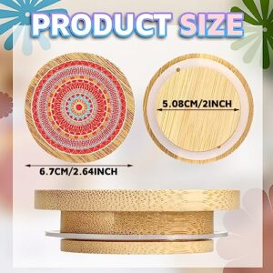 12 Pcs Oui Yogurt Jar Lids Reusable Bamboo Mandala Pattern Wooden Lids with Silicone Sealing Rings Large Mouth Storage Lids Compatible Suitable for Oui Yogurt Jars, Spice Cookie Jars, Coffee Bean