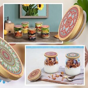 12 Pcs Oui Yogurt Jar Lids Reusable Bamboo Mandala Pattern Wooden Lids with Silicone Sealing Rings Large Mouth Storage Lids Compatible Suitable for Oui Yogurt Jars, Spice Cookie Jars, Coffee Bean