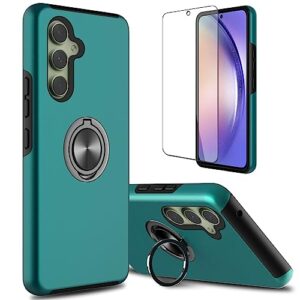 lovpec for samsung galaxy a54 5g case with glass screen protector, ring holder kickstand drop proof protective slim dual layer stand non-slip tough cover cell phone case for galaxy a54 5g (green)